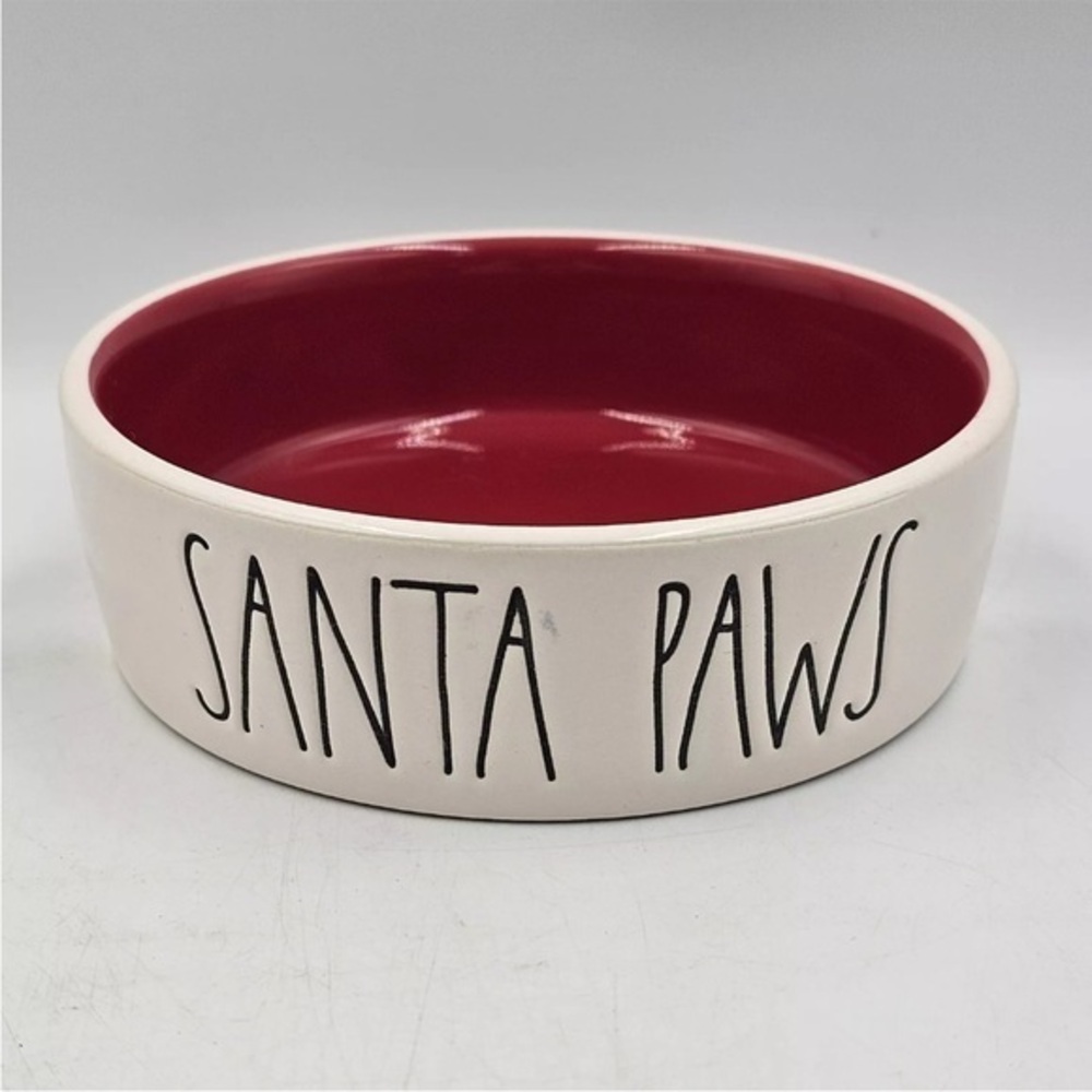5" Rae Dunn SANTA PAWS Christmas Ceramic White Red Pet Dish Bowl new
